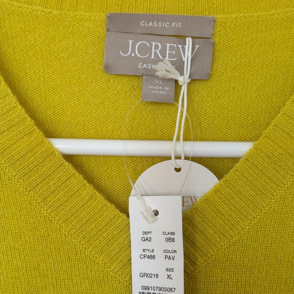 J. Crew Cashmere High V-Neck Sweater NWT | Yellow (Size XL) - Picture 3 of 6